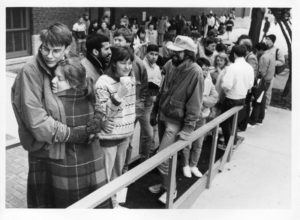 Students waiting to purchase tickets to Bernstein Benefit Concert, October 10, 1988