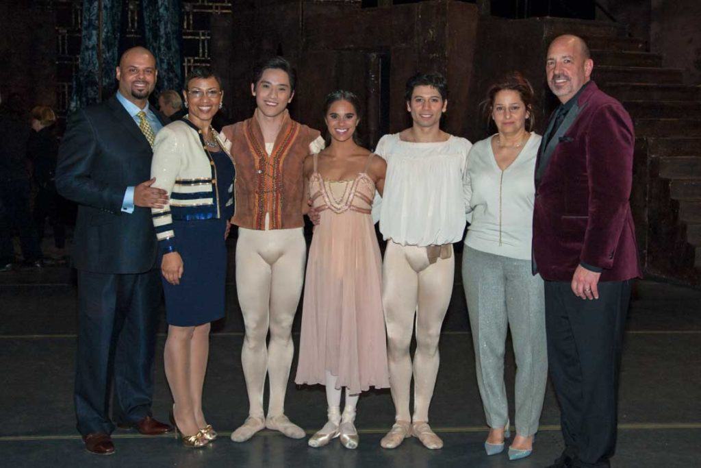 UMCU President and CEO Tiffany Ford and husband Damon Ford, along with Retired Lear President and CEO Matt Simoncini and wife Mona Simoncini with American Ballet Theater dancers