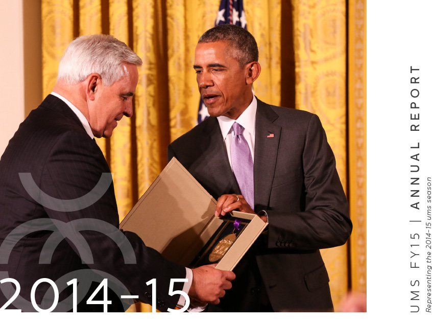 Image: UMS president Ken Fischer receives UMS National Medal of Arts from U-S President Barack Obama.